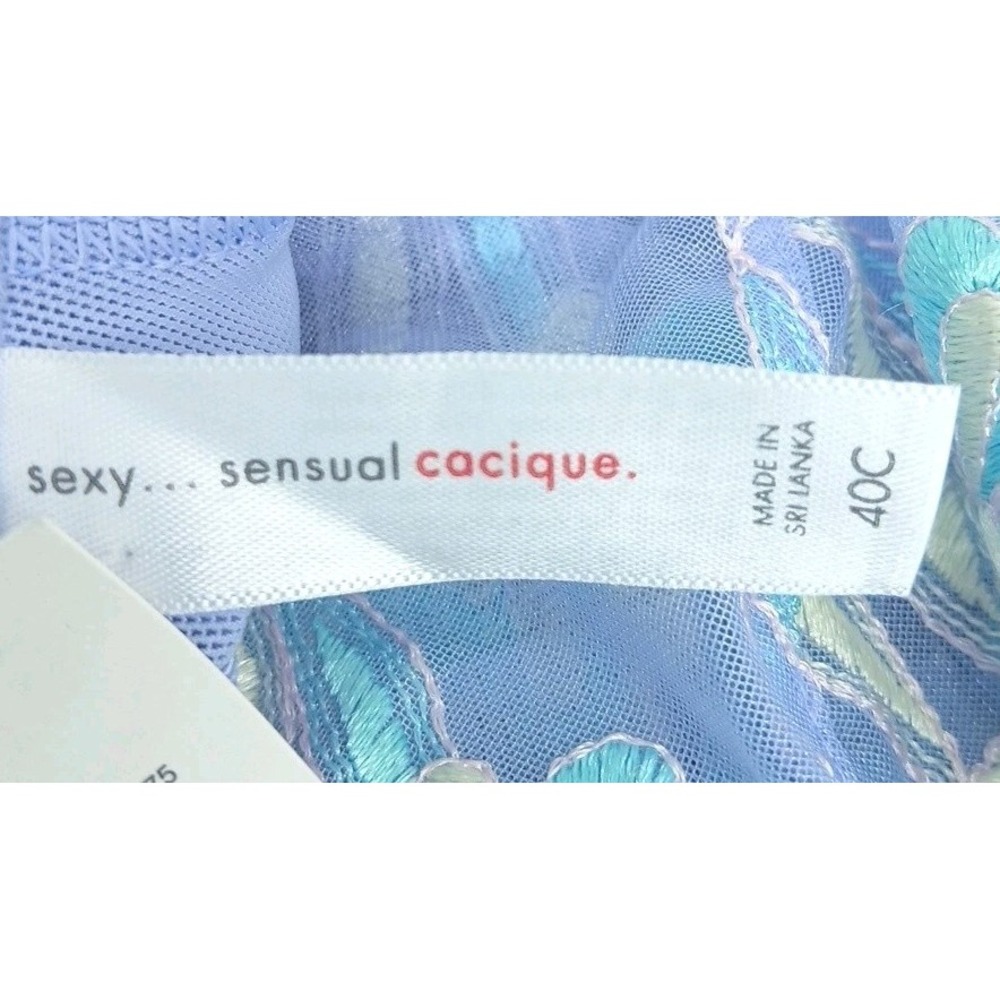 Cacique Periwinkle Blue Lace Sheer Floral Embroidered Mesh Underwire Bra 40c New - Picture 7 of 8
